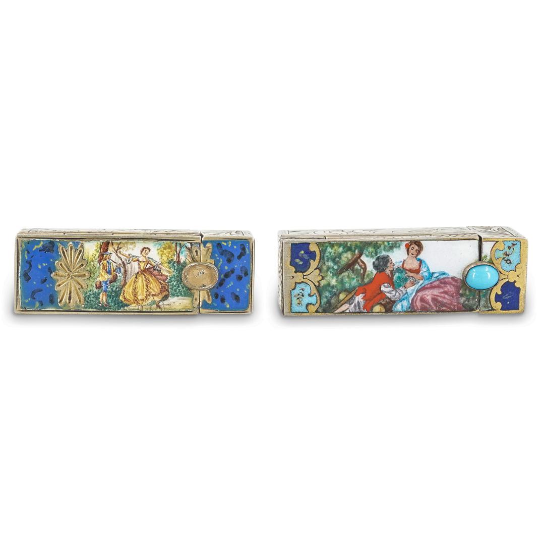 (2 Pc) Antique Italian 800 Silver & Enamel Lipstick (1 of 9)
