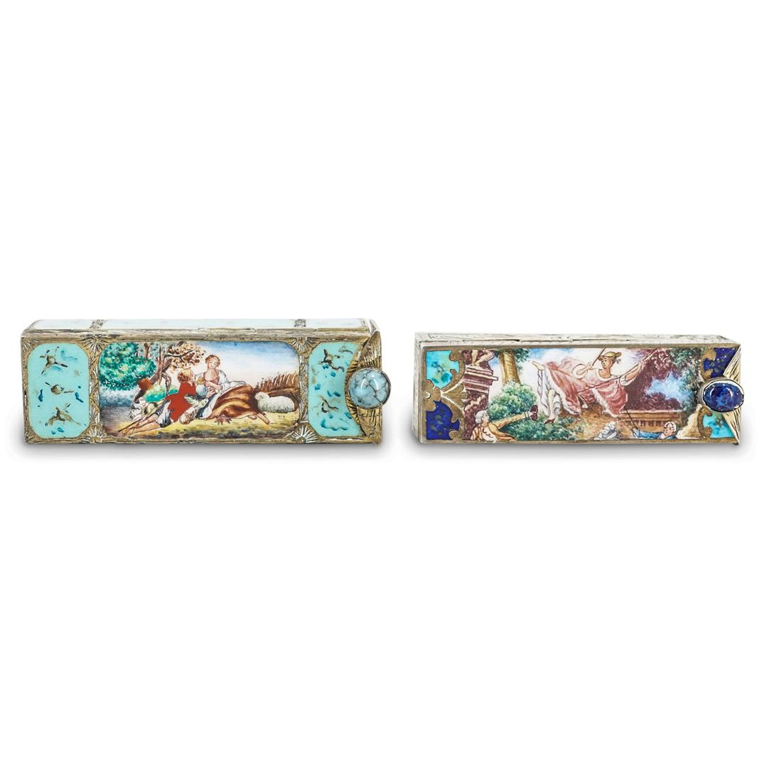 (2 Pc) Antique Italian 800 Silver & Enamel Lipstick (1 of 11)