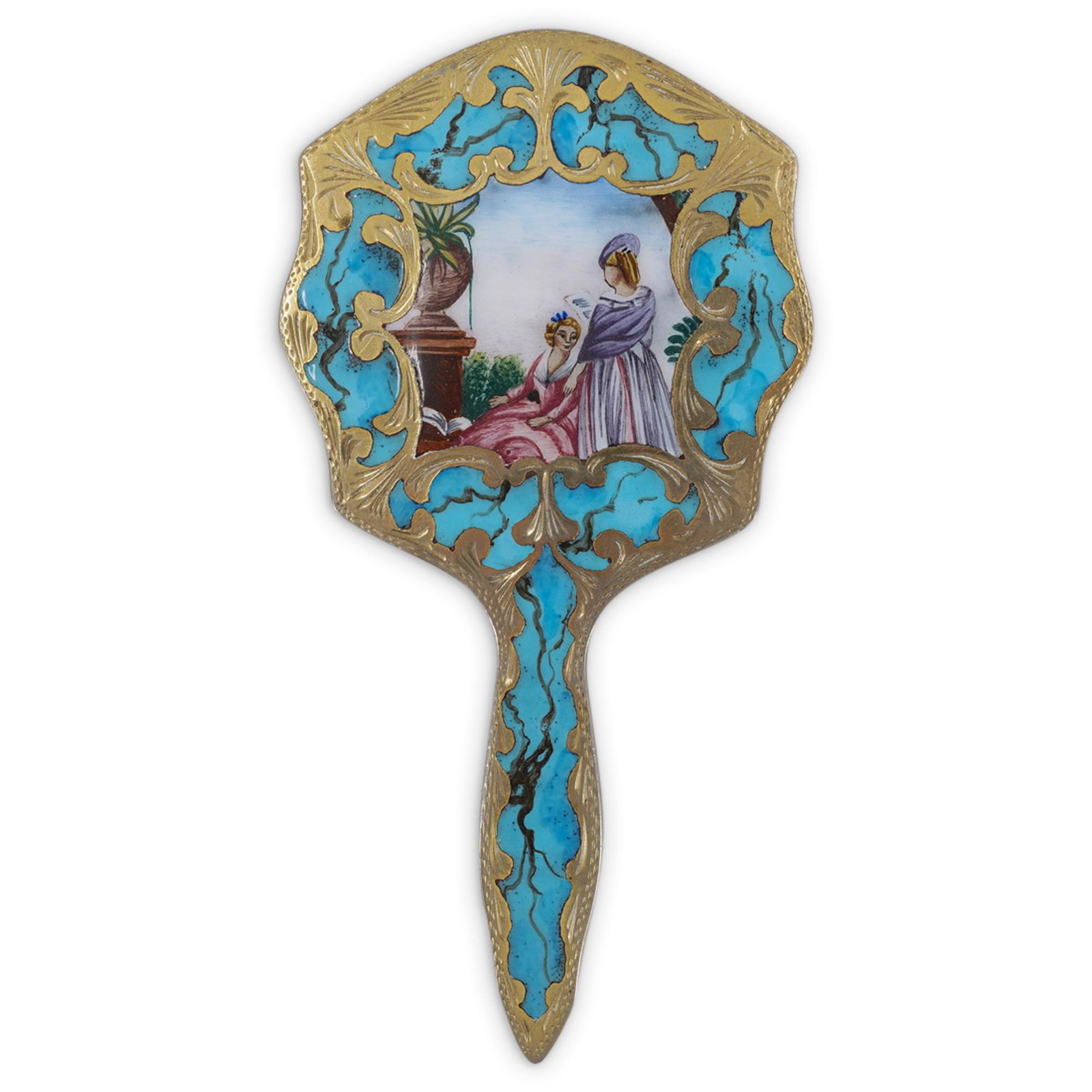 Antique Italian Enamel Hand Mirror (1 of 2)
