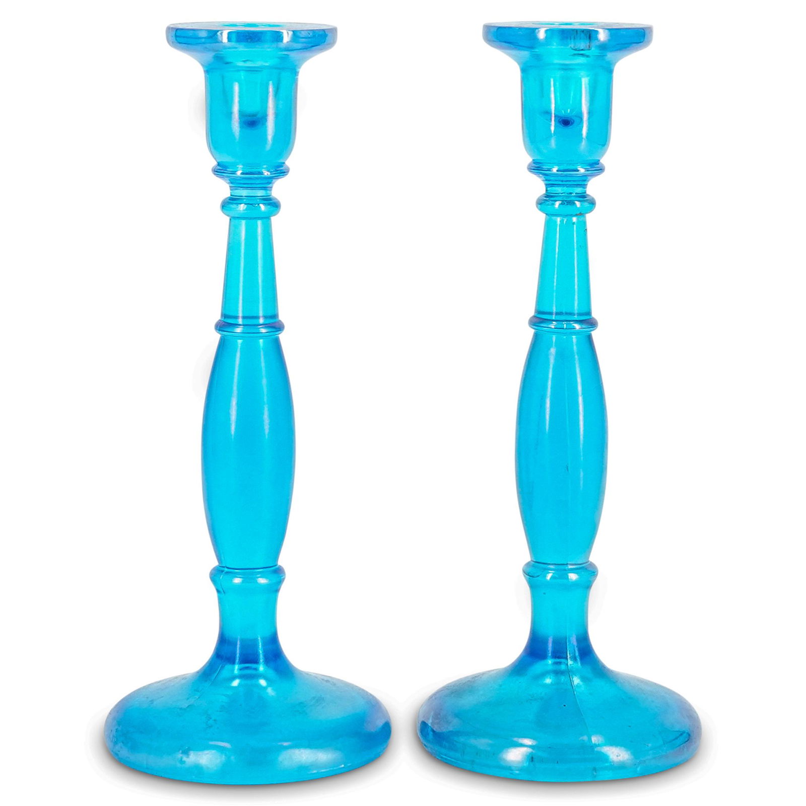 (2 Pc) Iridescent Blue Glass Candle Holders (1 of 7)