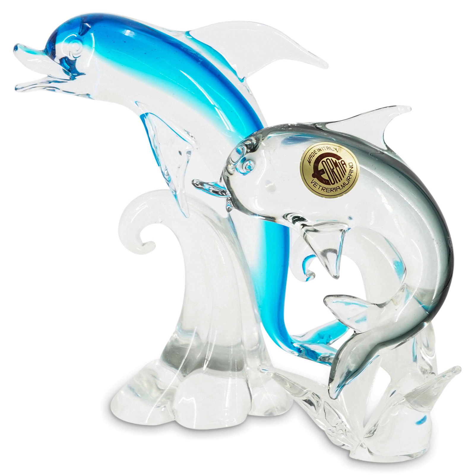 (2 Pc) Murano Art Glass Dolphin Sculptures (1 of 11)