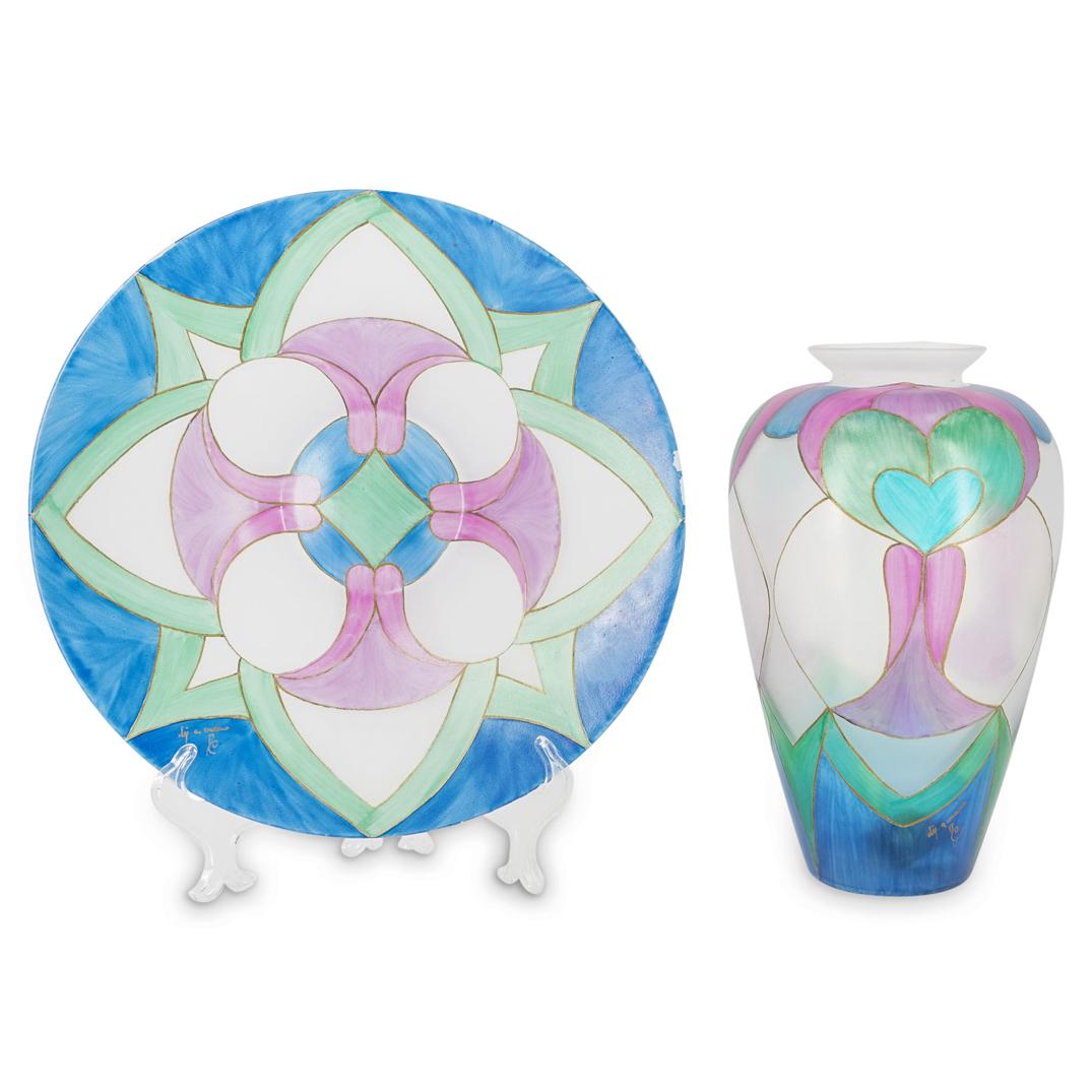(2 Pc) Italian Signed Art Glass Vase & Plate (1 of 7)