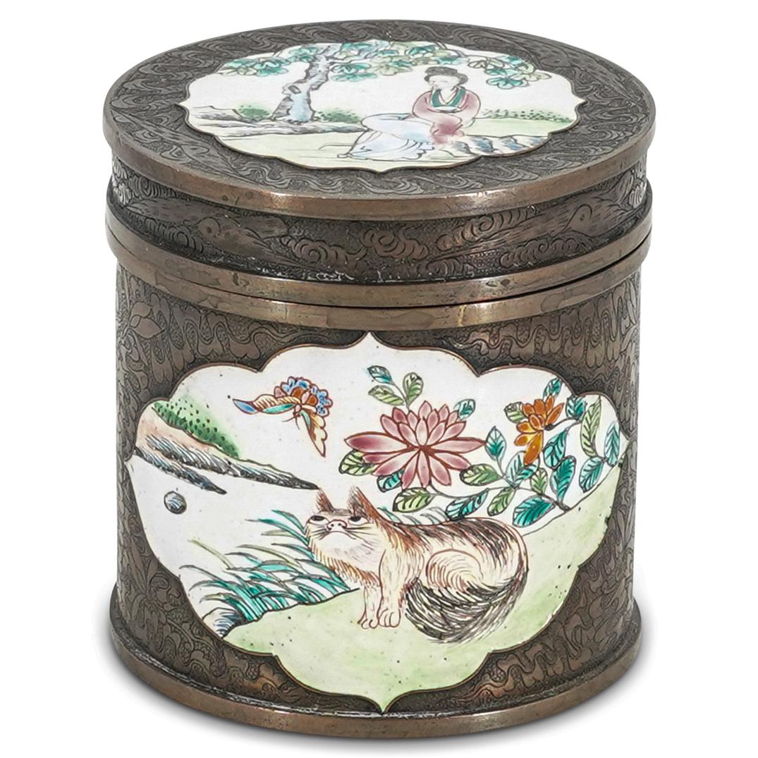 Chinese Bronze & Enamel Lidded Box (1 of 6)