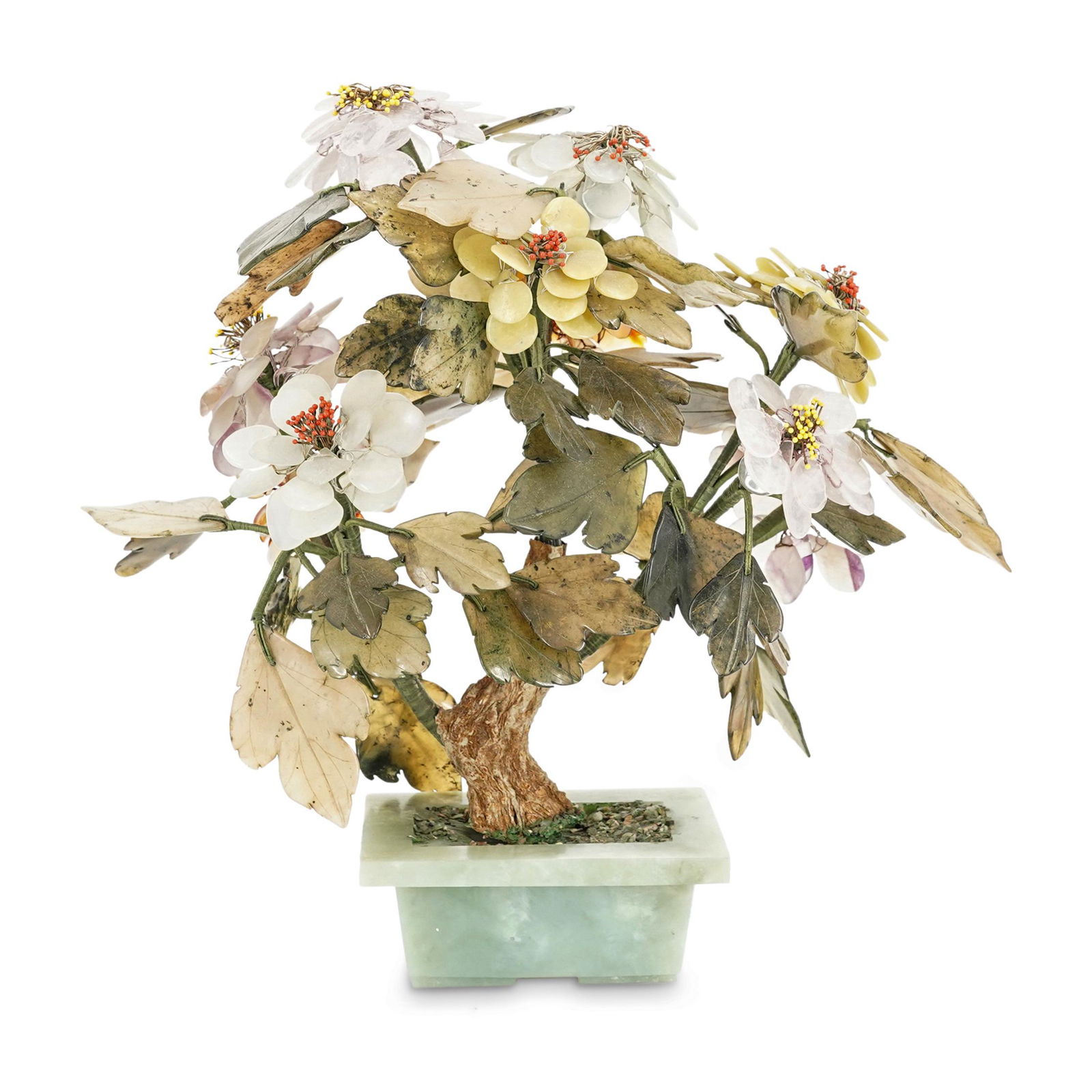 Chinese Semi Precious Stones Bonsai Tree W/ Jade Pot (1 of 5)