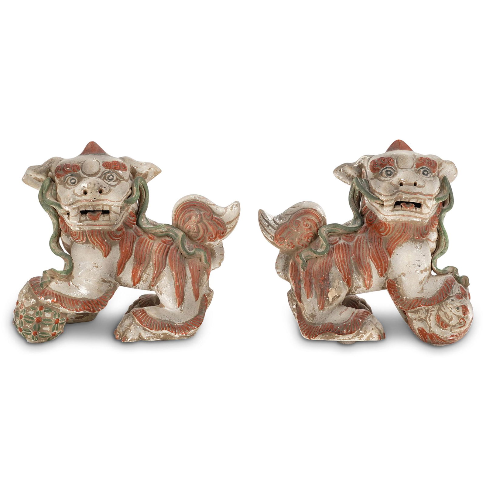 (2 Pc) Pair of Chinese Pottery Foo Dogs (1 of 7)