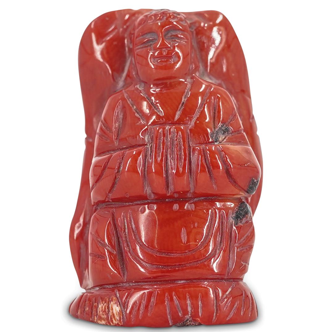 Chinese Hand Carved Red Coral Figurine (1 of 4)