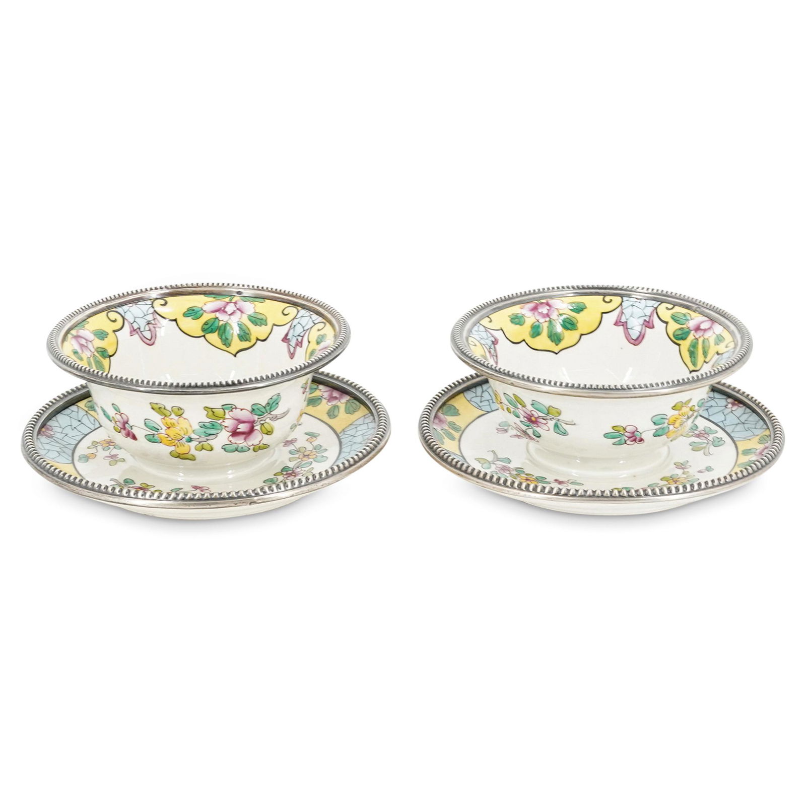(2 Pc) Limoges Chowder Bowls With Sterling Silver Rims (1 of 6)
