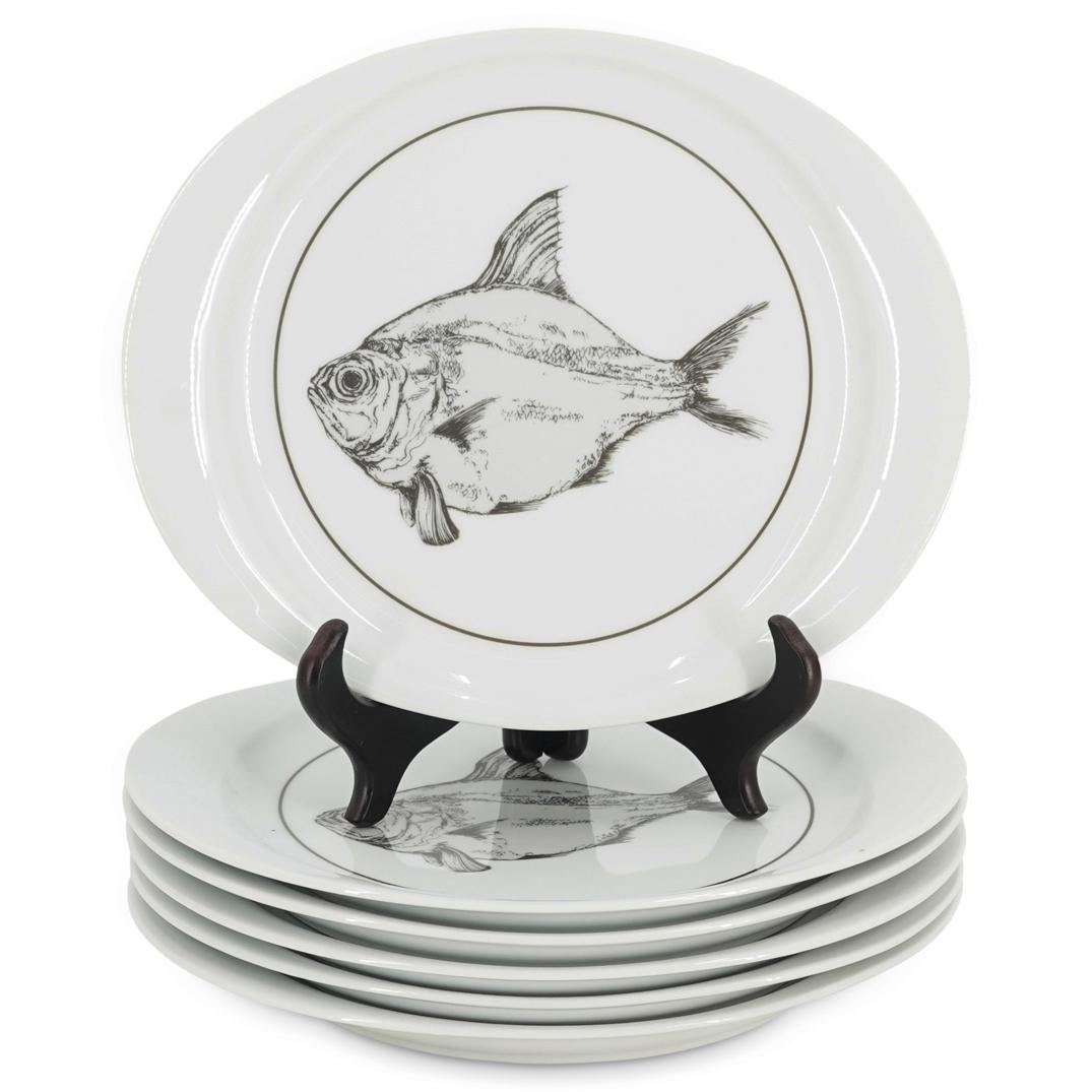 (6 Pc) German Arzberg Porcelain Fish Dinner Plates (1 of 5)