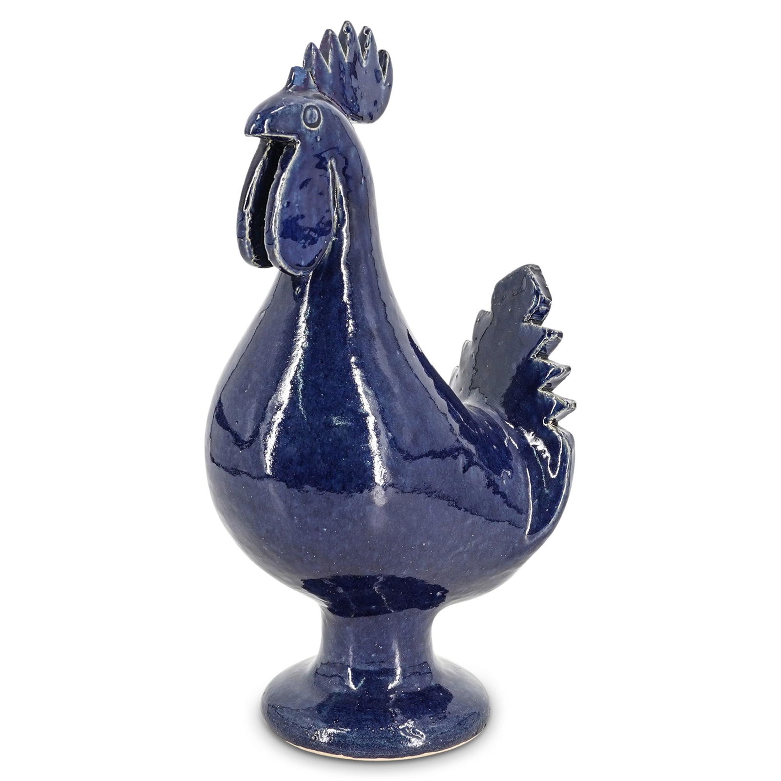Signed Edwin Meader Blue Ceramic Rooster (1 of 8)