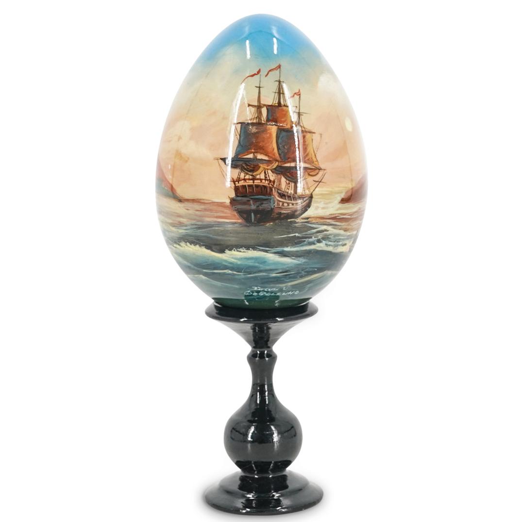 Russian Fedoskino Hand Painted Lacquer Egg (1 of 9)