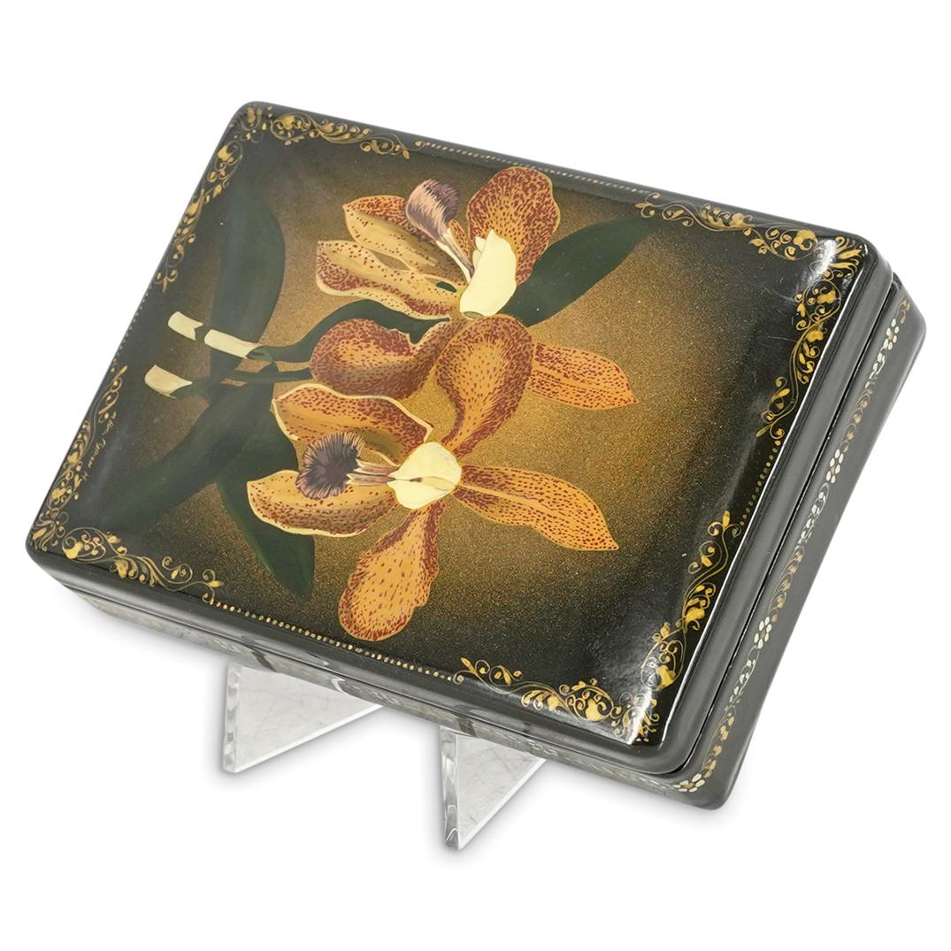 Russian Signed Orchid Lacquered Box (1 of 5)