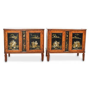 (2 Pc) Antique Chinoiserie Wooden Cupboards