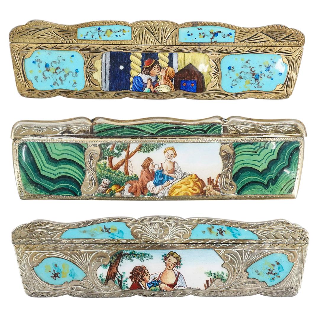 (3 Pc) Antique Italian 800 Silver Enamel Combs (1 of 5)