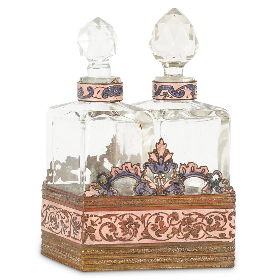 Antique Enamel Bronze Mounted Glass Perfume Bottles (1 of 5)