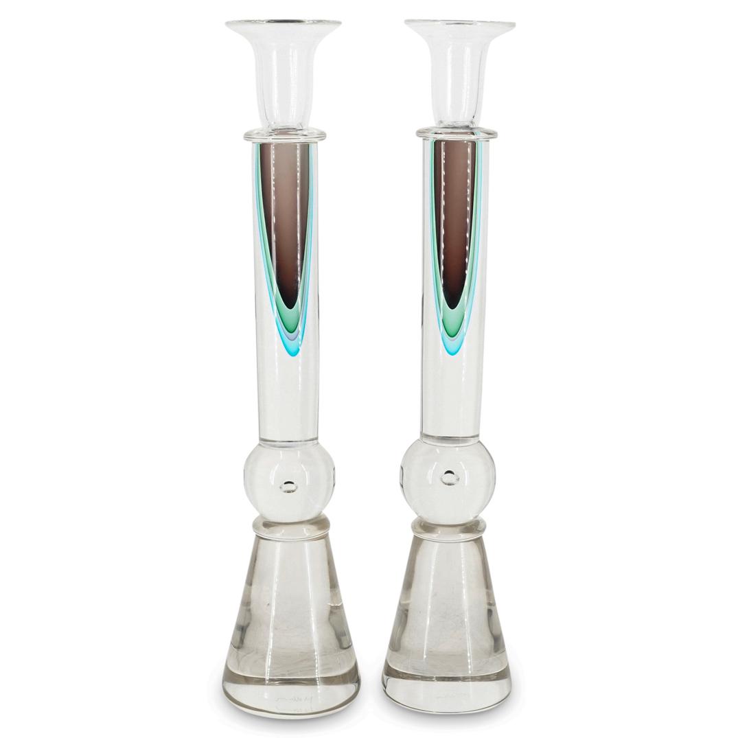 (2 Pc) Art Glass Elongated Candle Holders (1 of 7)