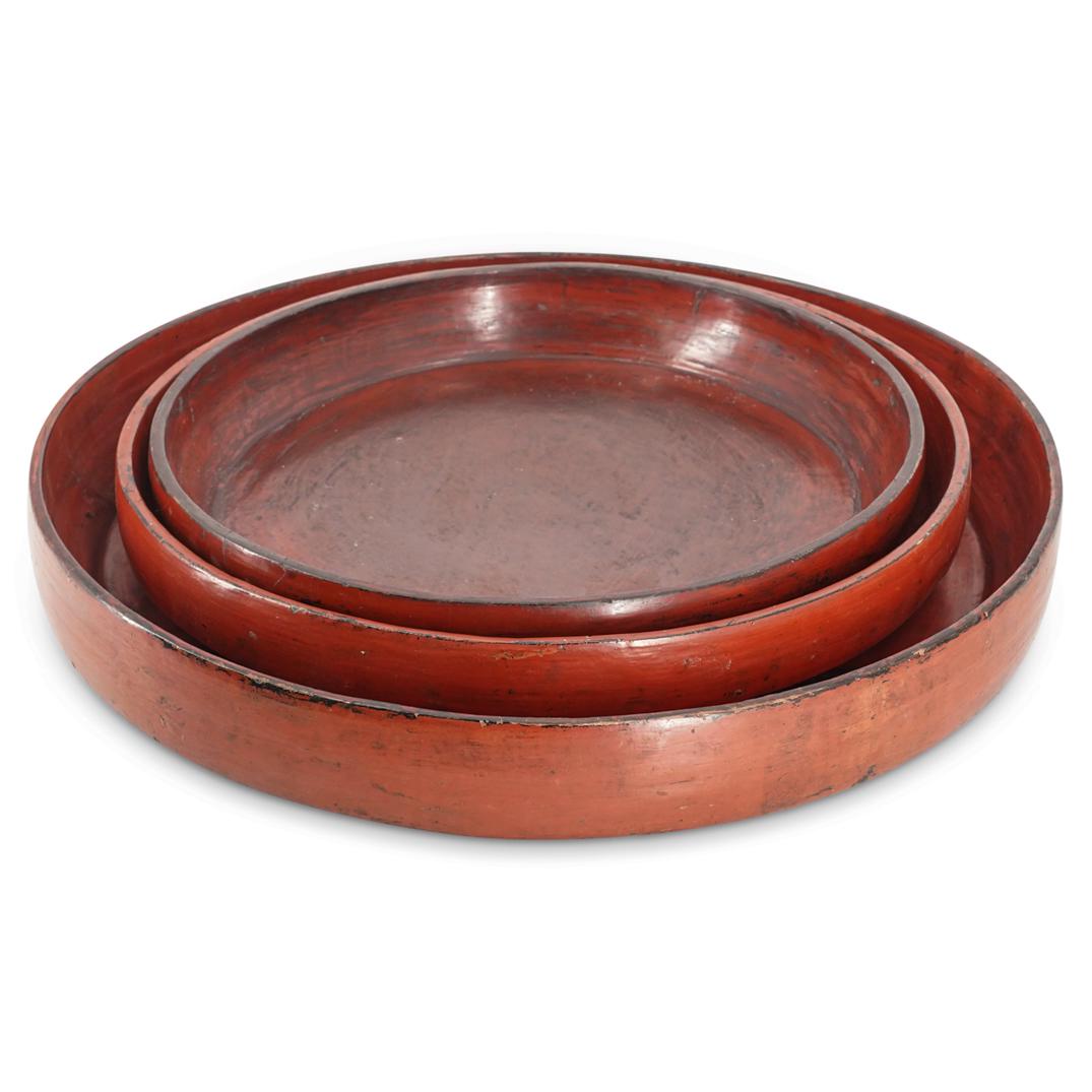 (3 Pc) Chinese Lacquered Oriental Platters (1 of 6)