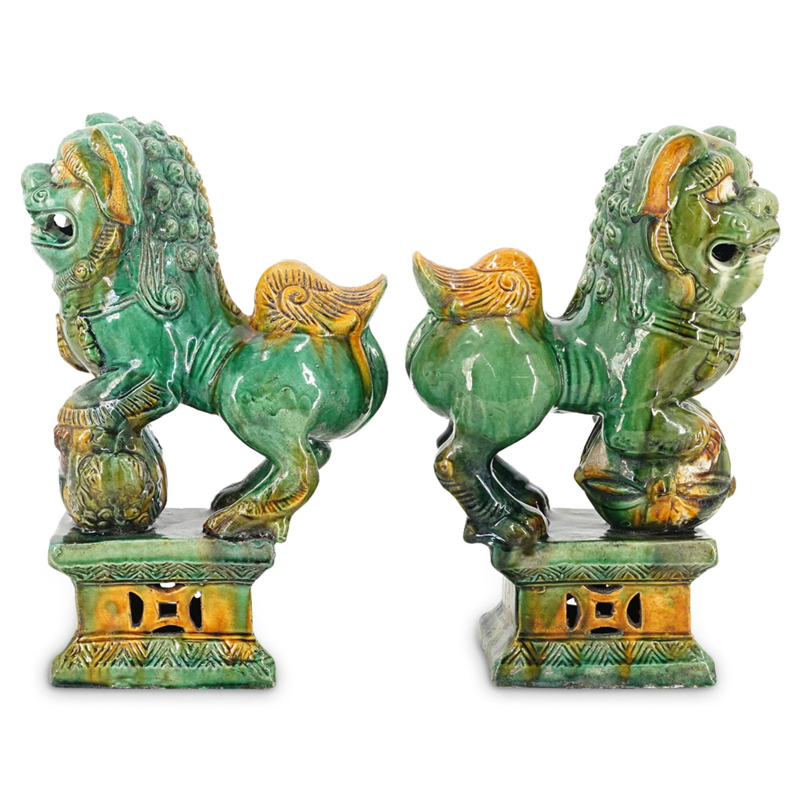 (2 Pc) Chinese Sancai Guardian Lions (1 of 4)