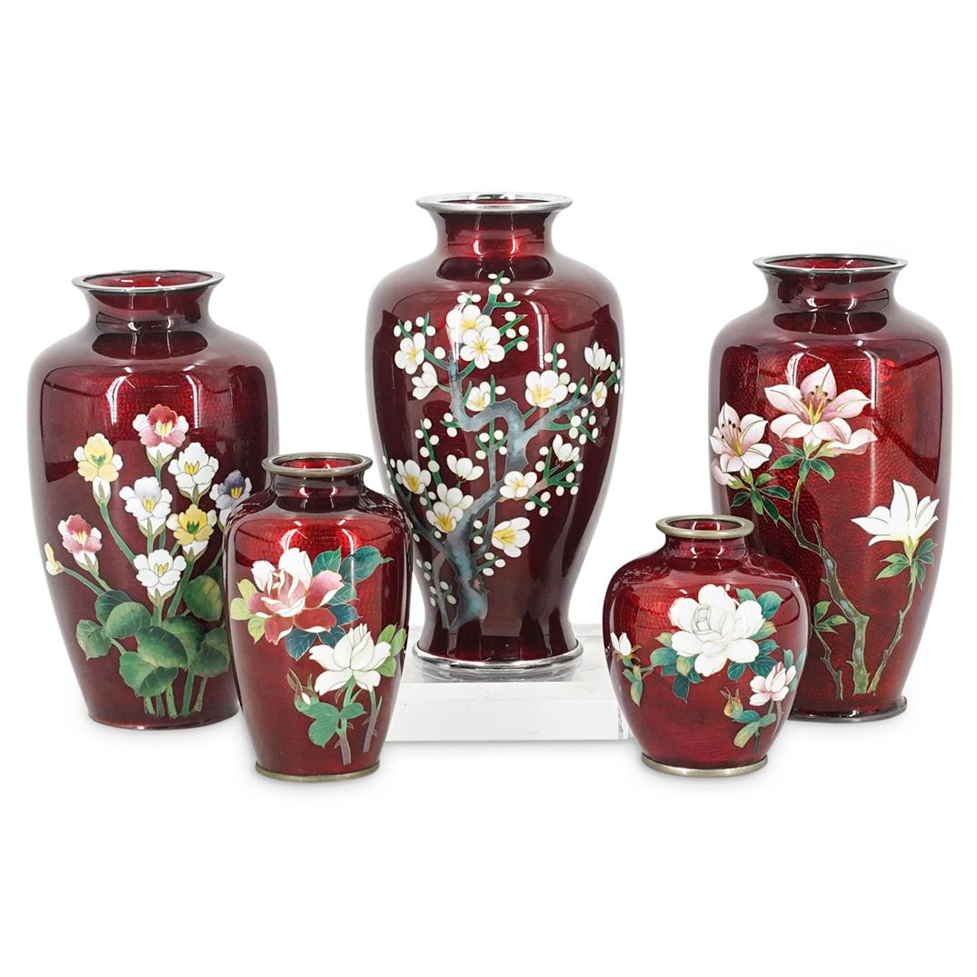 (5 Pc) Japanese Ginbari Akasuke Cloisonne Enamel Vases (1 of 11)