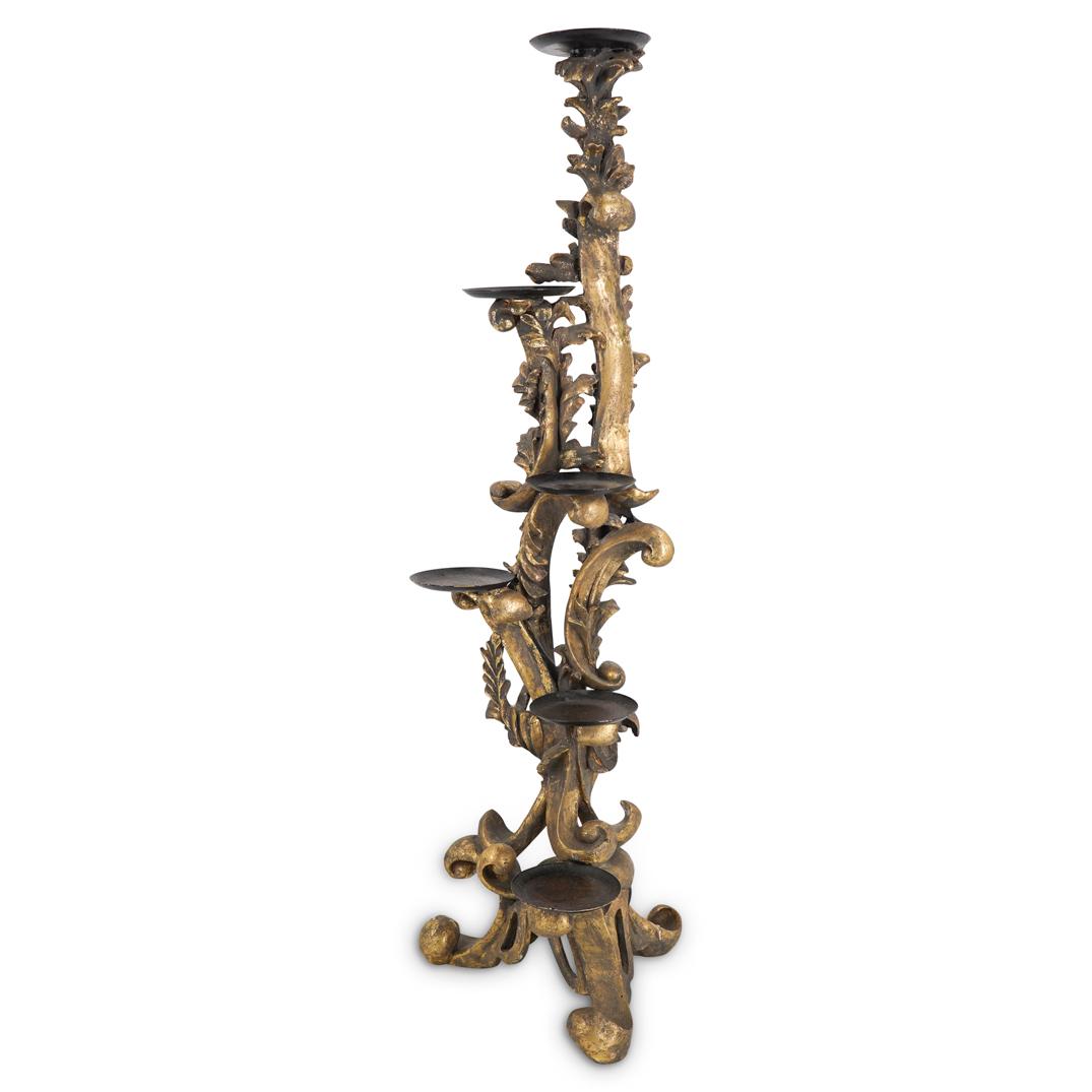 Ornate Carved Wood Tiered Floor Candle Holder (1 of 6)