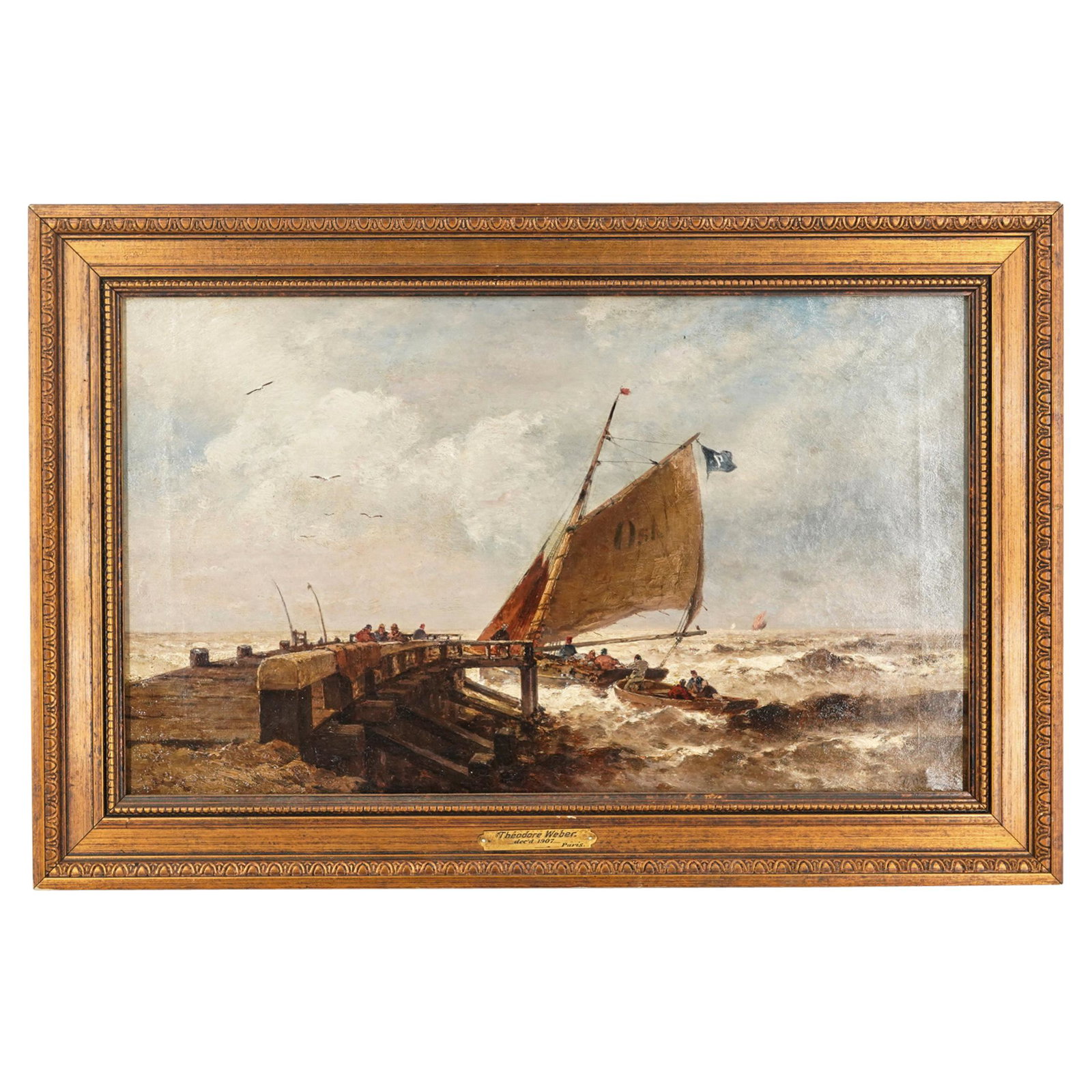 Theodore Weber (1838 - 1907) Nautical Oil On Canvas (1 of 6)
