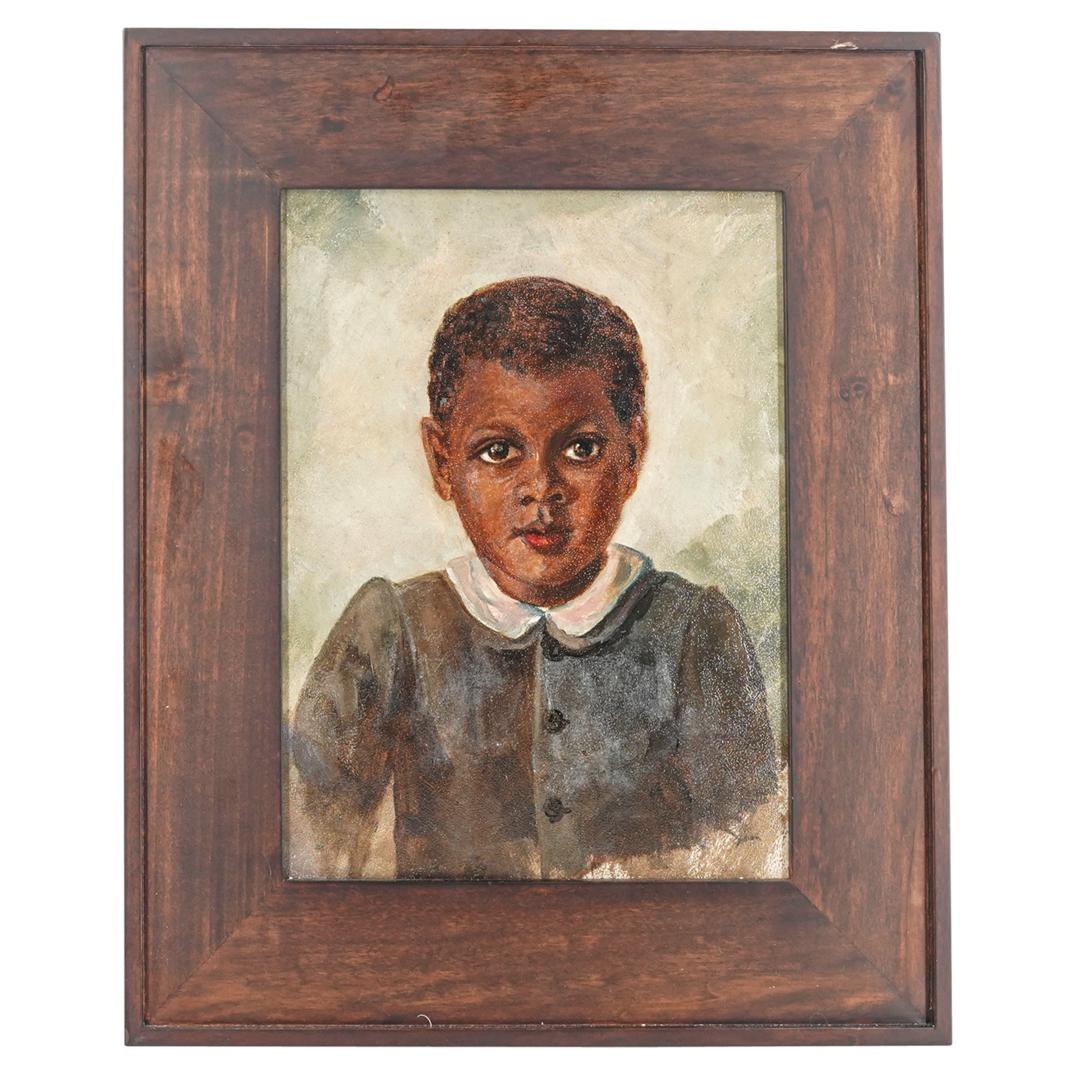 Framed Oil On Board Portrait Of A Boy Signed E. Brown (1 of 5)