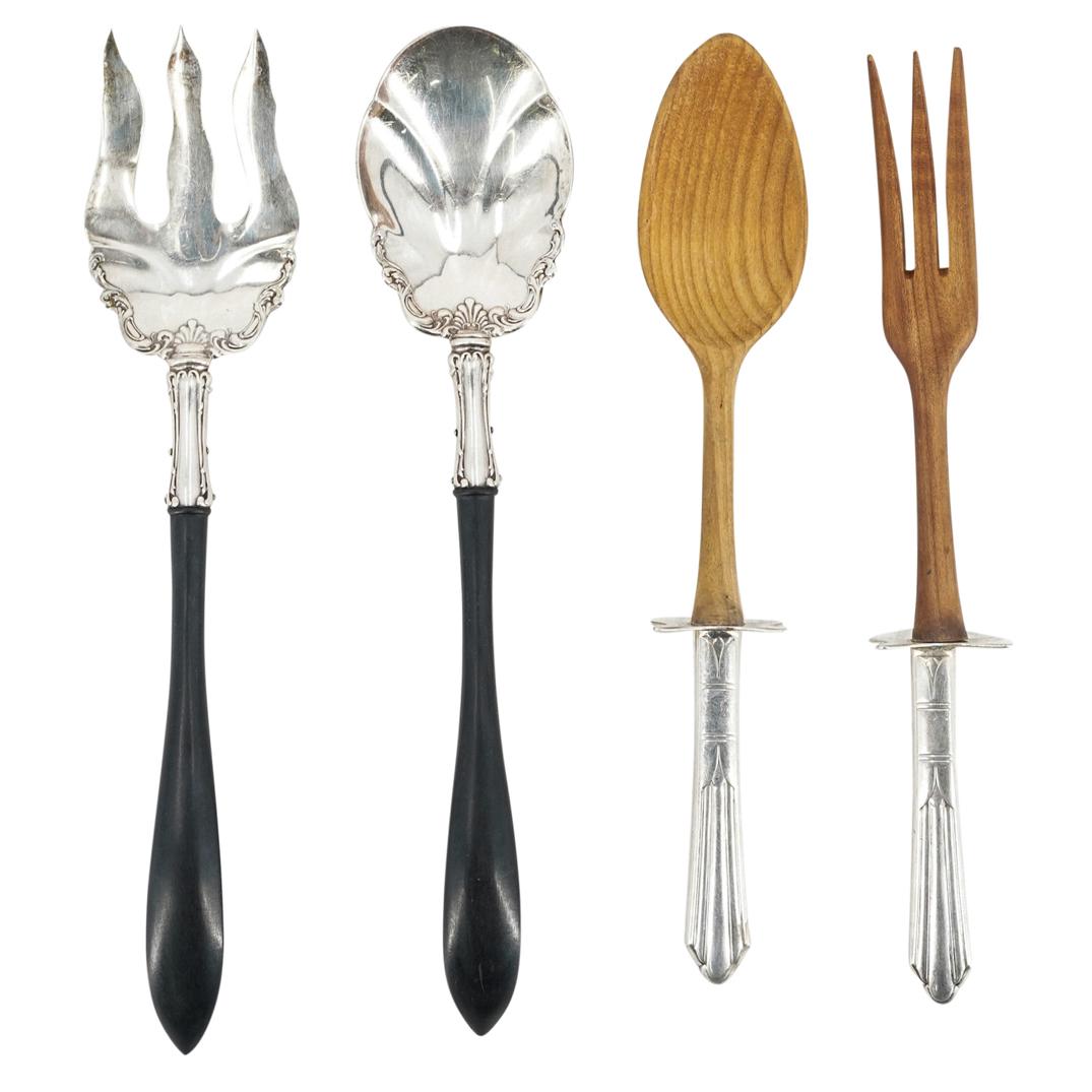 (4 Pc) Sterling Silver & Wood Serving Utensils (1 of 6)