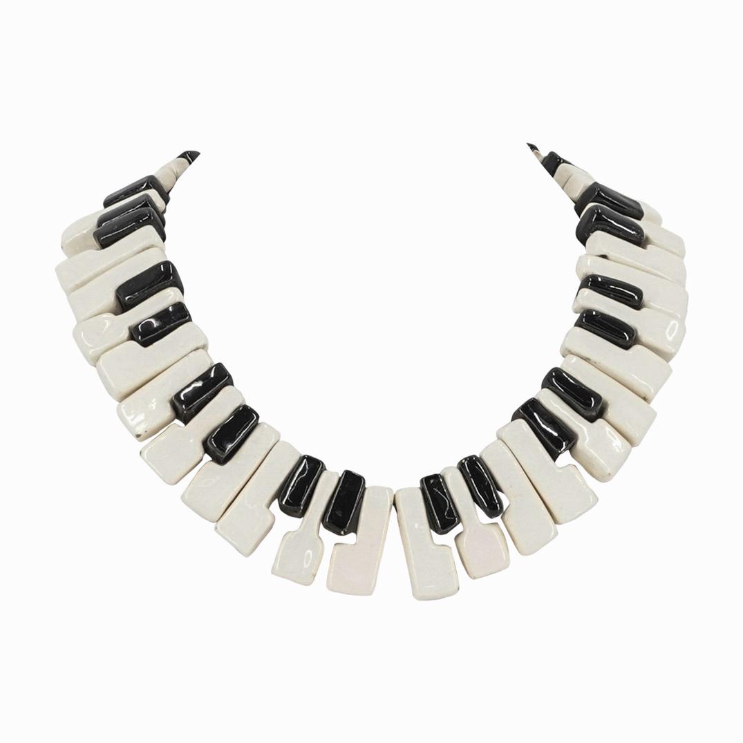 Vintage Parrot Pearls Piano Keyboard Ceramic Necklace (1 of 5)