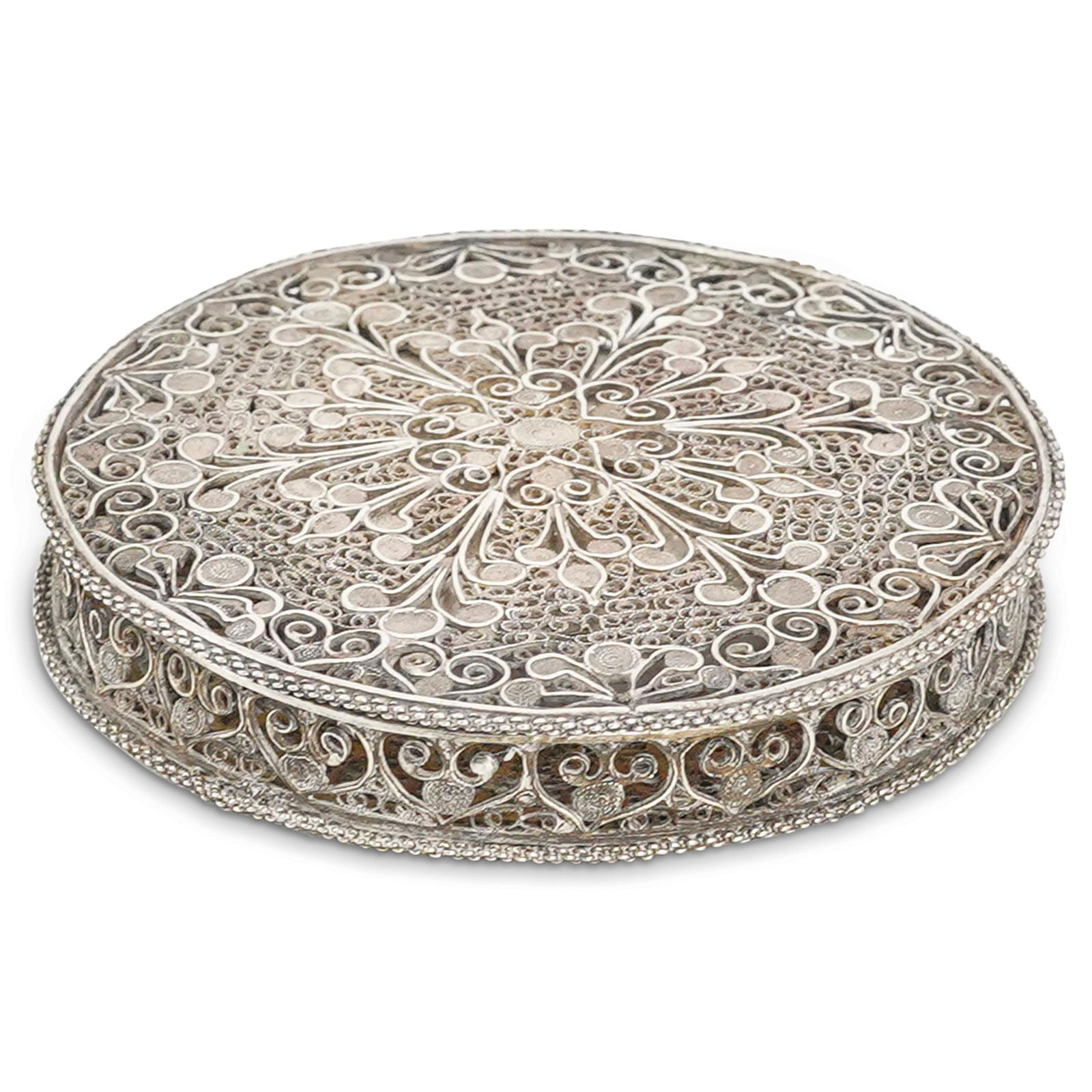Antique Croatian Silver Filigree Circular Hinged Box (1 of 7)