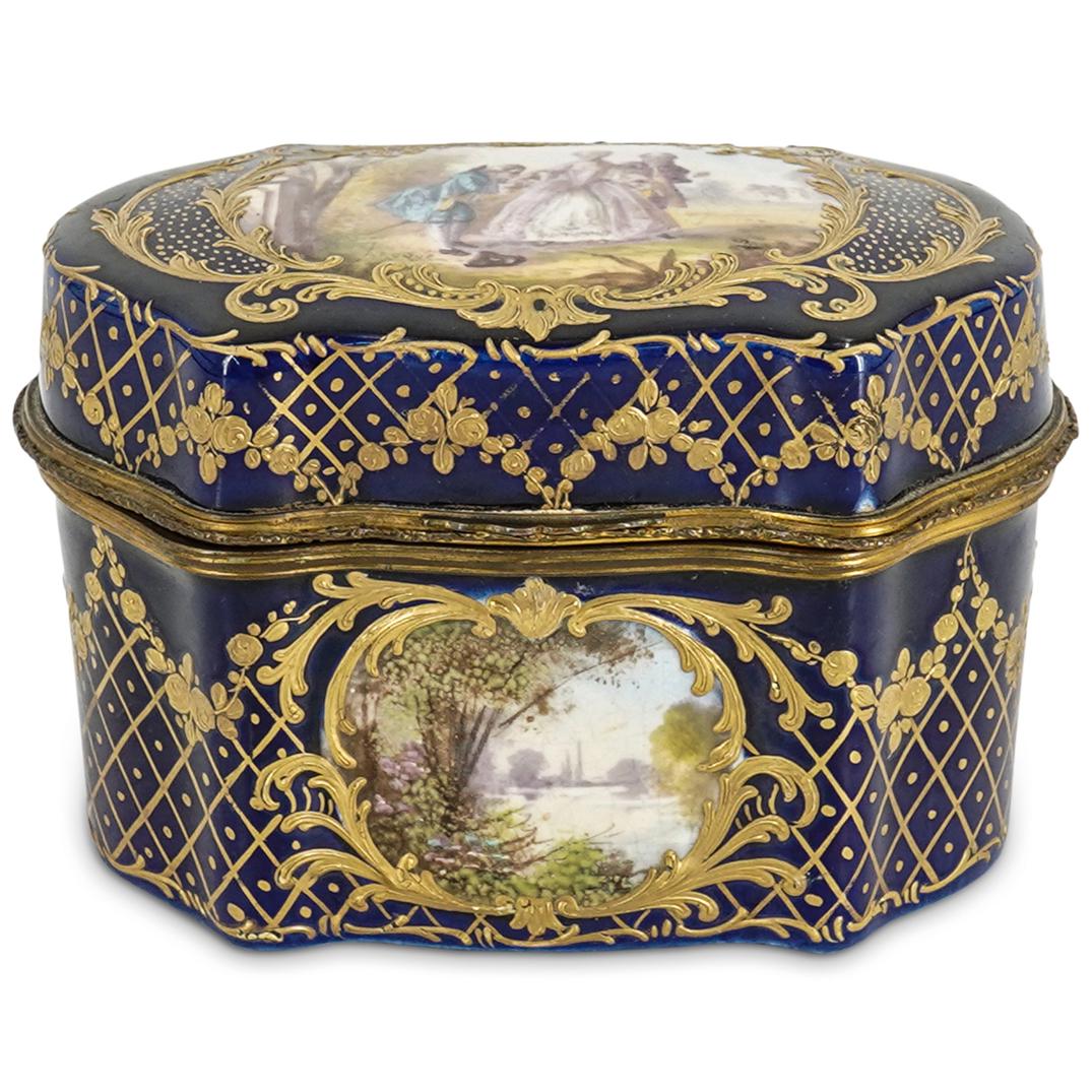 Antique Sevres Cobalt Blue Porcelain Dresser Box (1 of 7)