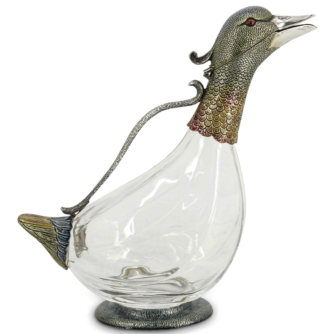 Italian Enameled Sterling Silver Duck Decanter (1 of 6)