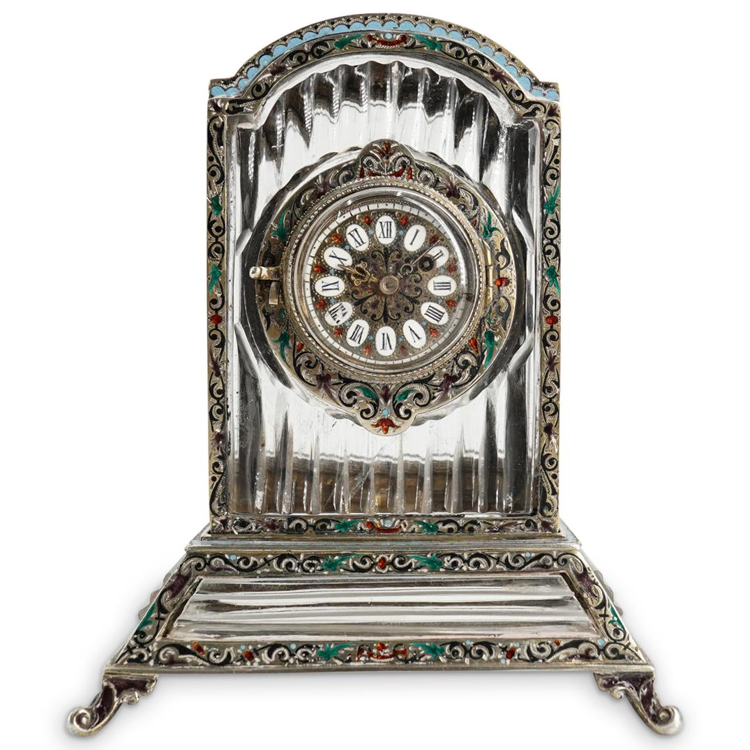 Austrian Enameled Silver & Rock Crystal Desk Clock (1 of 10)
