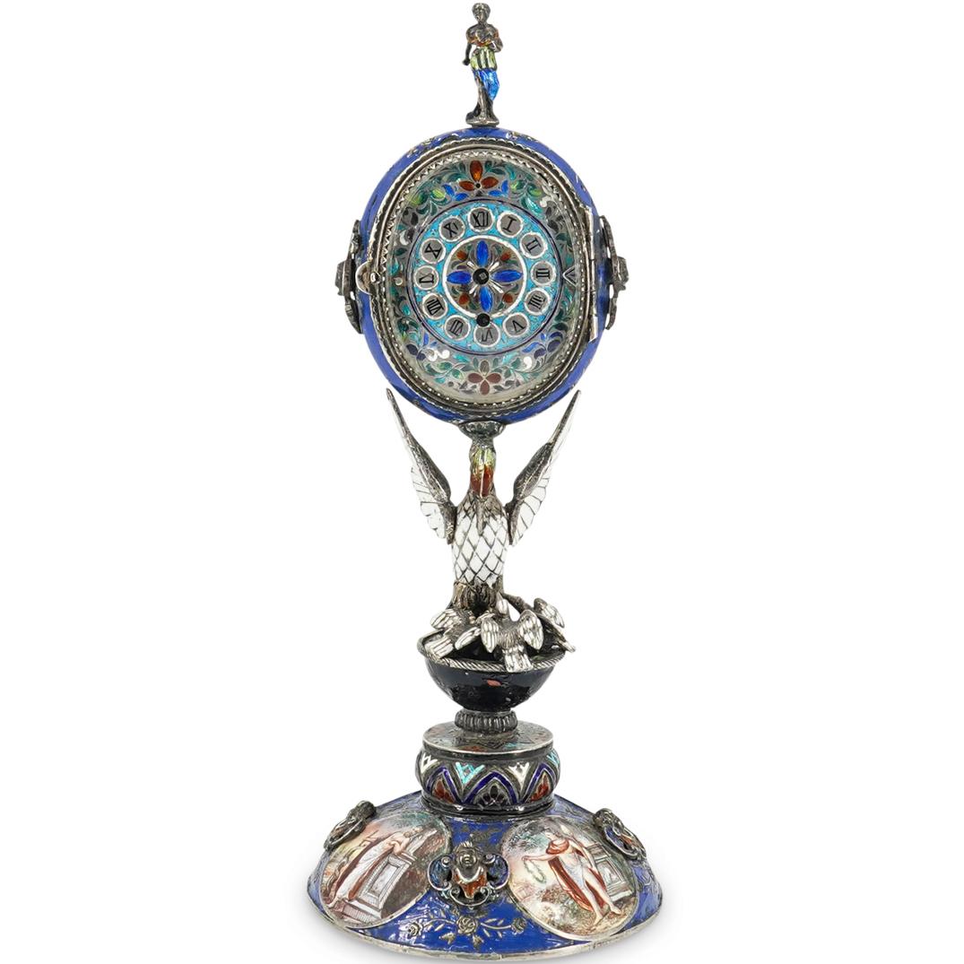 Hermann Bohm Viennese Silver Enamel Figural Clock (1 of 14)