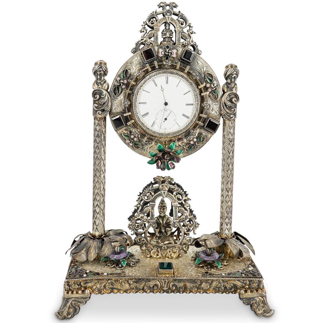 19th C. Viennese Enameled Silver Clock (1 of 12)
