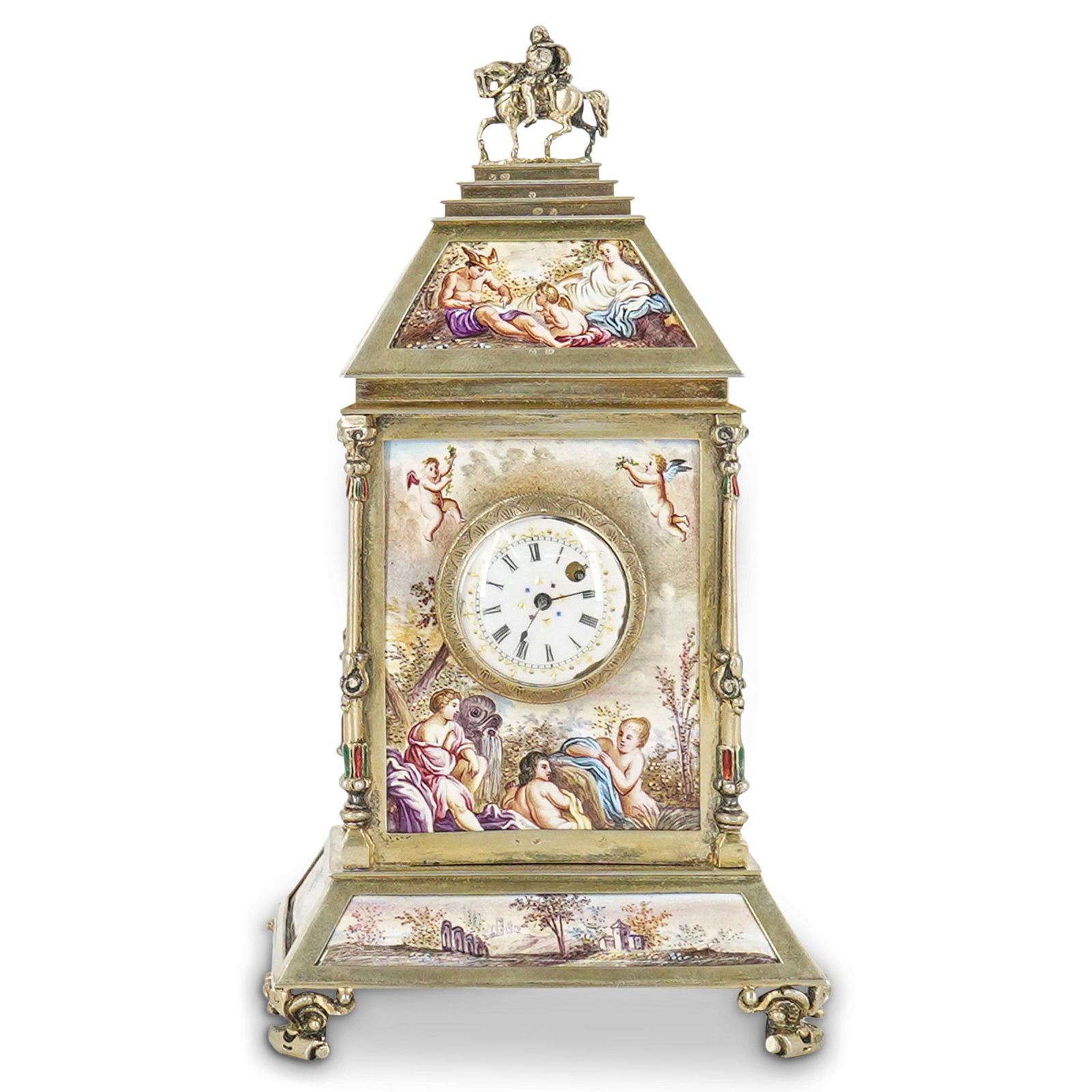 19th Cent. Viennese Miniature Silver & Enamel Clock (1 of 10)