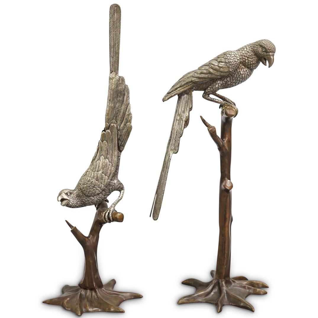 Pair of French Silvered Bronze Tropical Bird Statues (1 of 18)