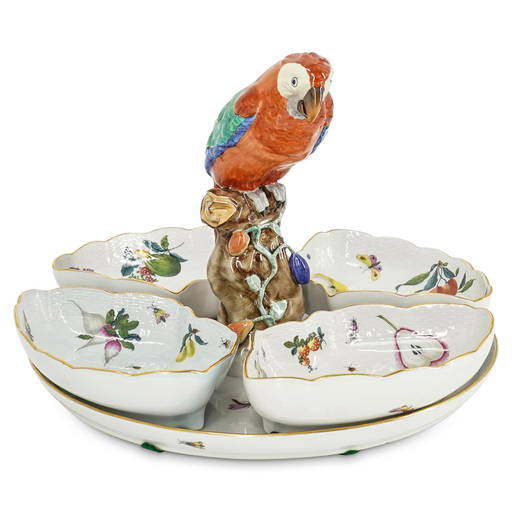 Herend Porcelain Parrot Queen Victoria Hors D'oeuvres Tray