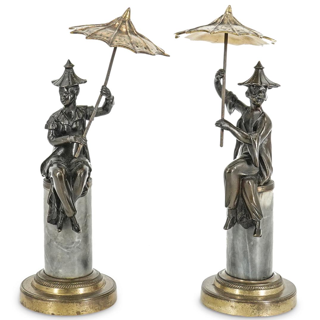 Pair of Antique Bronze & Marble Chinoiserie Figures (1 of 7)