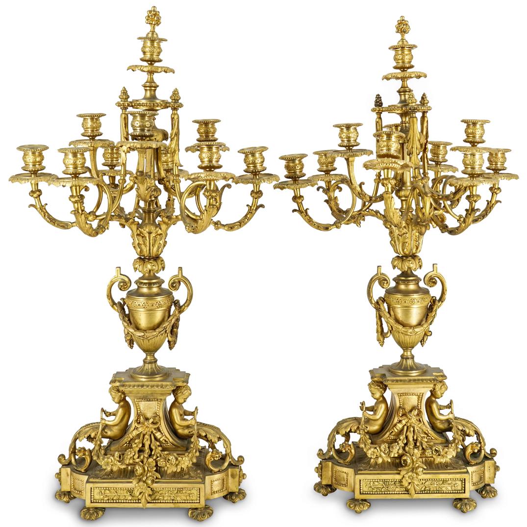(2 Pc) French Gilt Bronze Candelabras (1 of 9)
