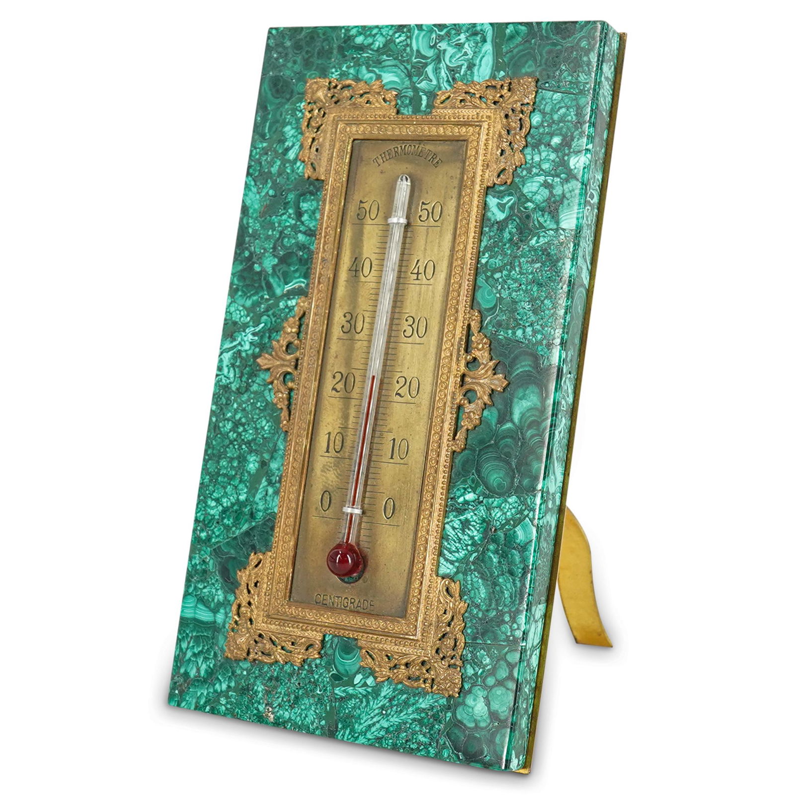 Antique French Ormolu Bronze & Malachite Thermometer (1 of 7)