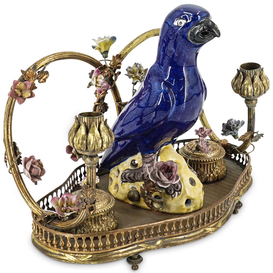 Chinoiserie Bronze And Porcelain Bird Inkwell (1 of 10)