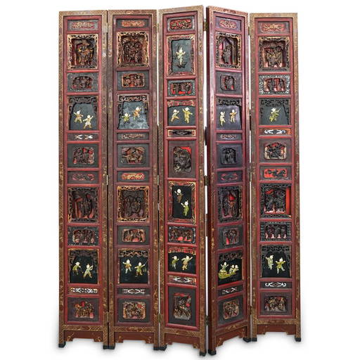 Chinese Room Screen, Lacquered Hardstone Panel Decor Mar 29, 2022
