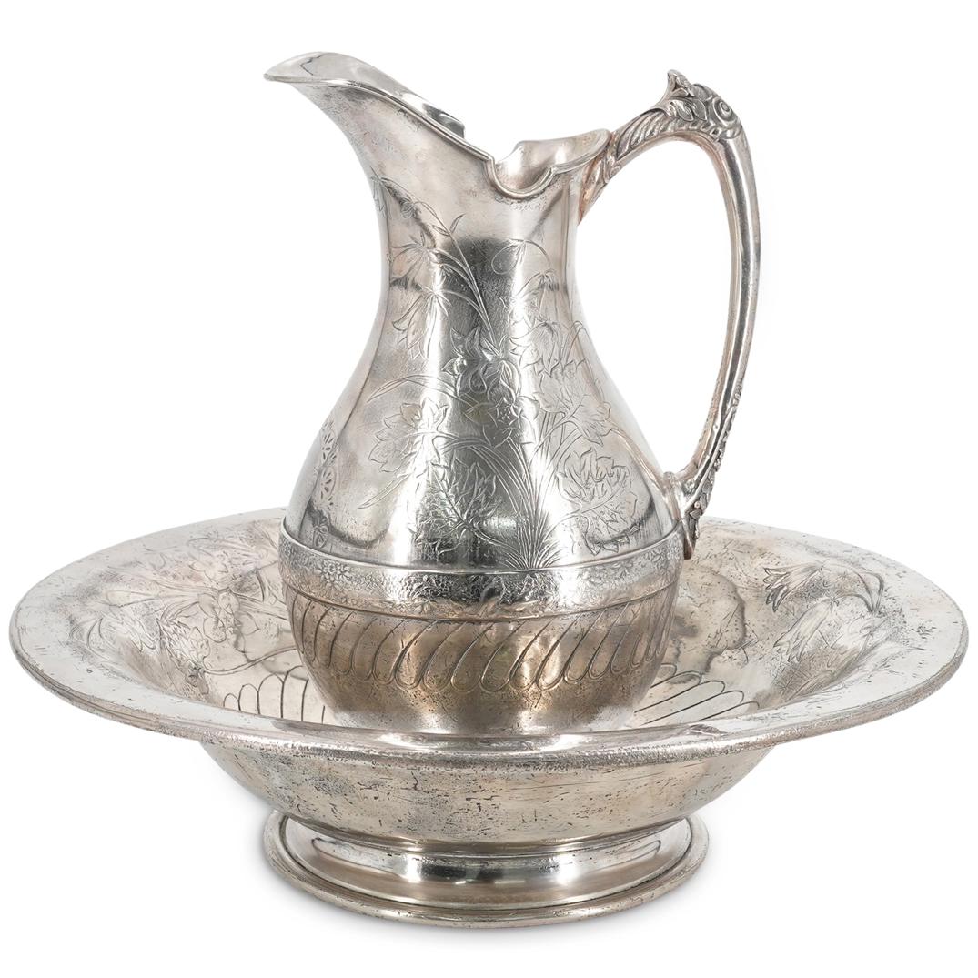 (2 Pc) Meriden Britannia Co. Silver Plated Washing Pitcher & Basin Bowl (1 of 1)