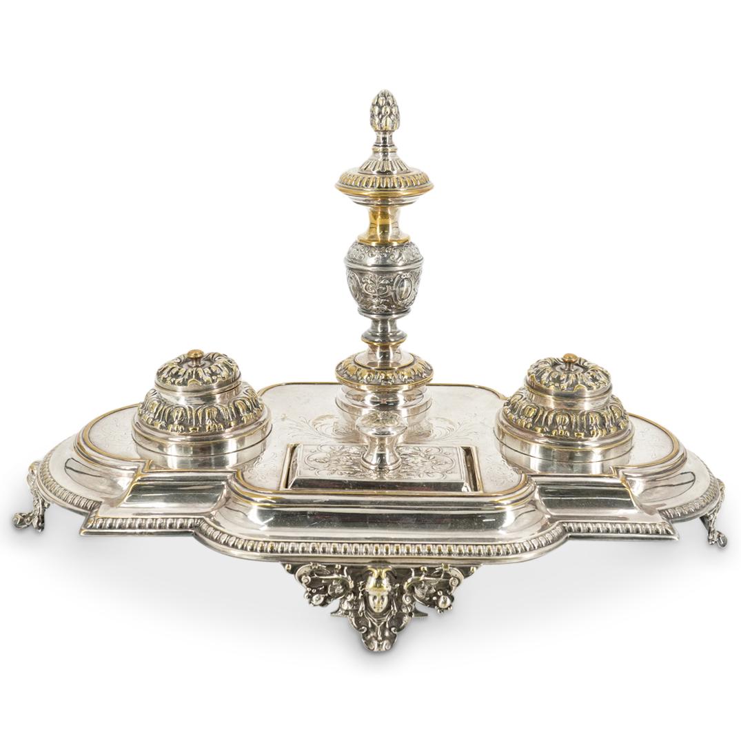 Silver Plated Double Footed Inkwell Stand (1 of 9)