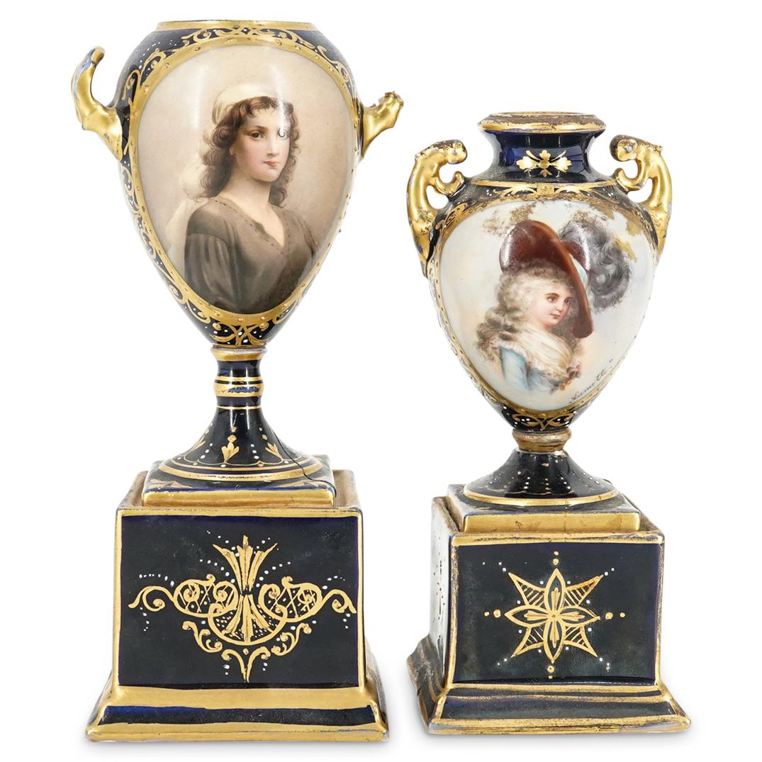 Pair Of Austrian Miniature Handled Porcelain Urn Vases (1 of 13)