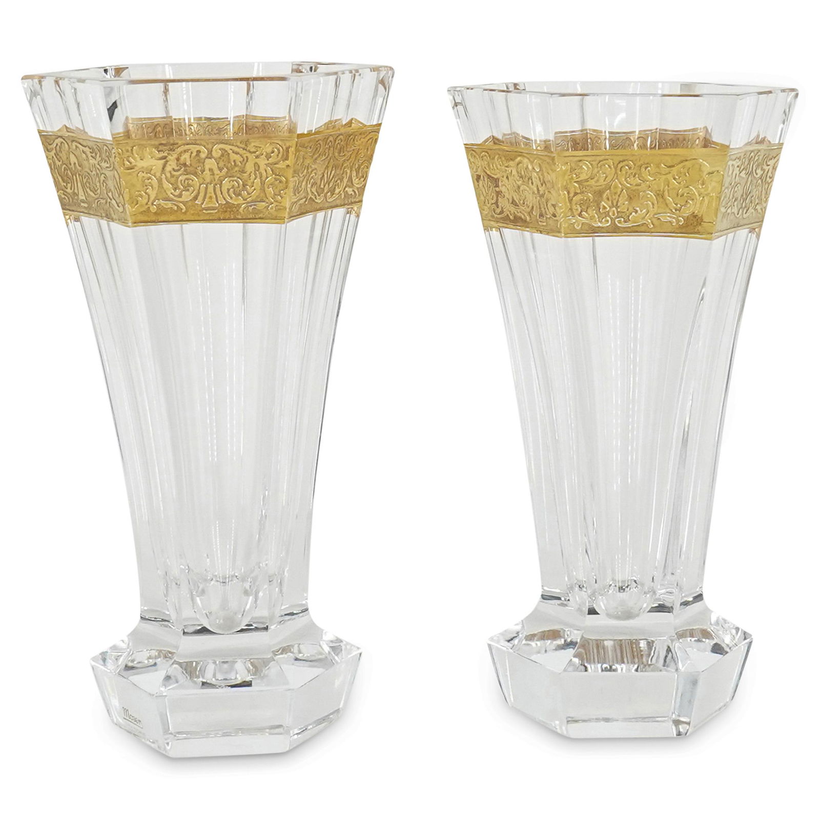 (2 Pc) Moser Crystal Hand Cut Gilded Vases (1 of 7)