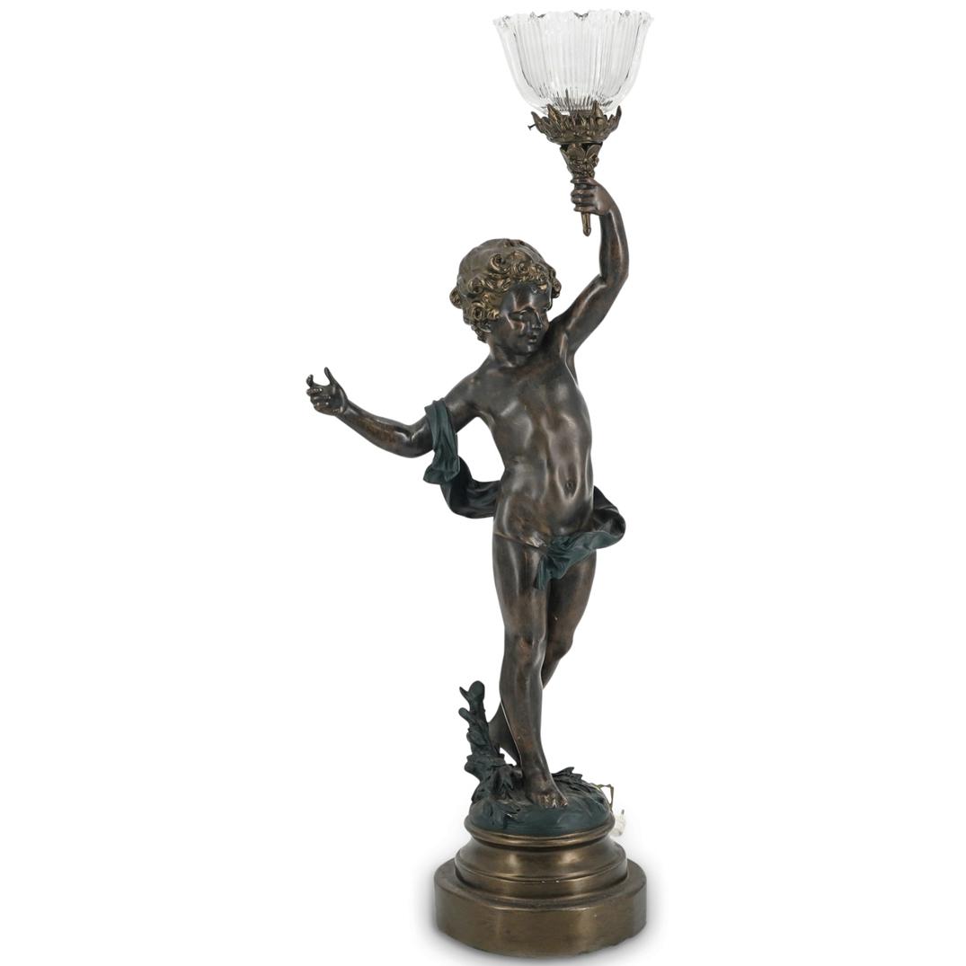 After Auguste Moreau Spelter Figural Putti Cherub Table Lamp (1 of 9)