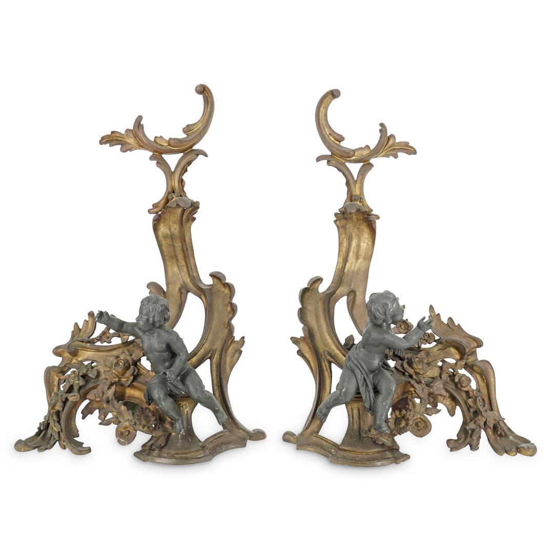 Pair of Antique Bronze Neoclassical Andirons (1 of 5)