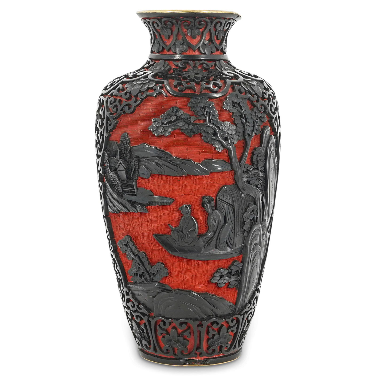 Antique Chinese Open-Work Lacquered Cinnabar Vase (1 of 9)