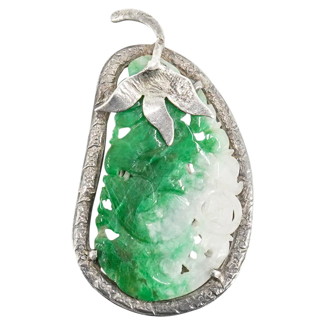 Chinese Jadeite And Silver Brooch (1 of 3)