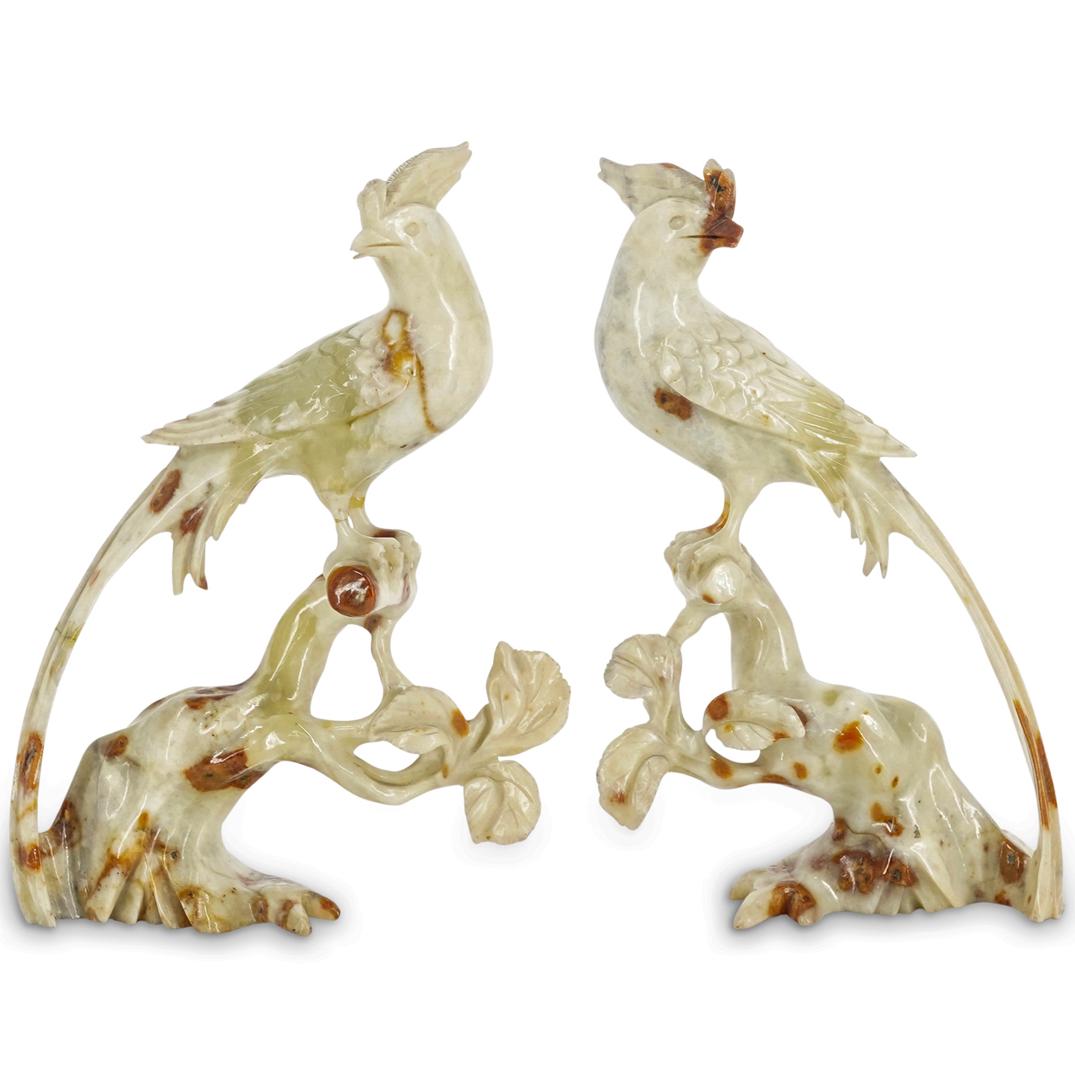(2 Pc) Chinese Stone-Carved Phoenix Bird Figurines (1 of 7)
